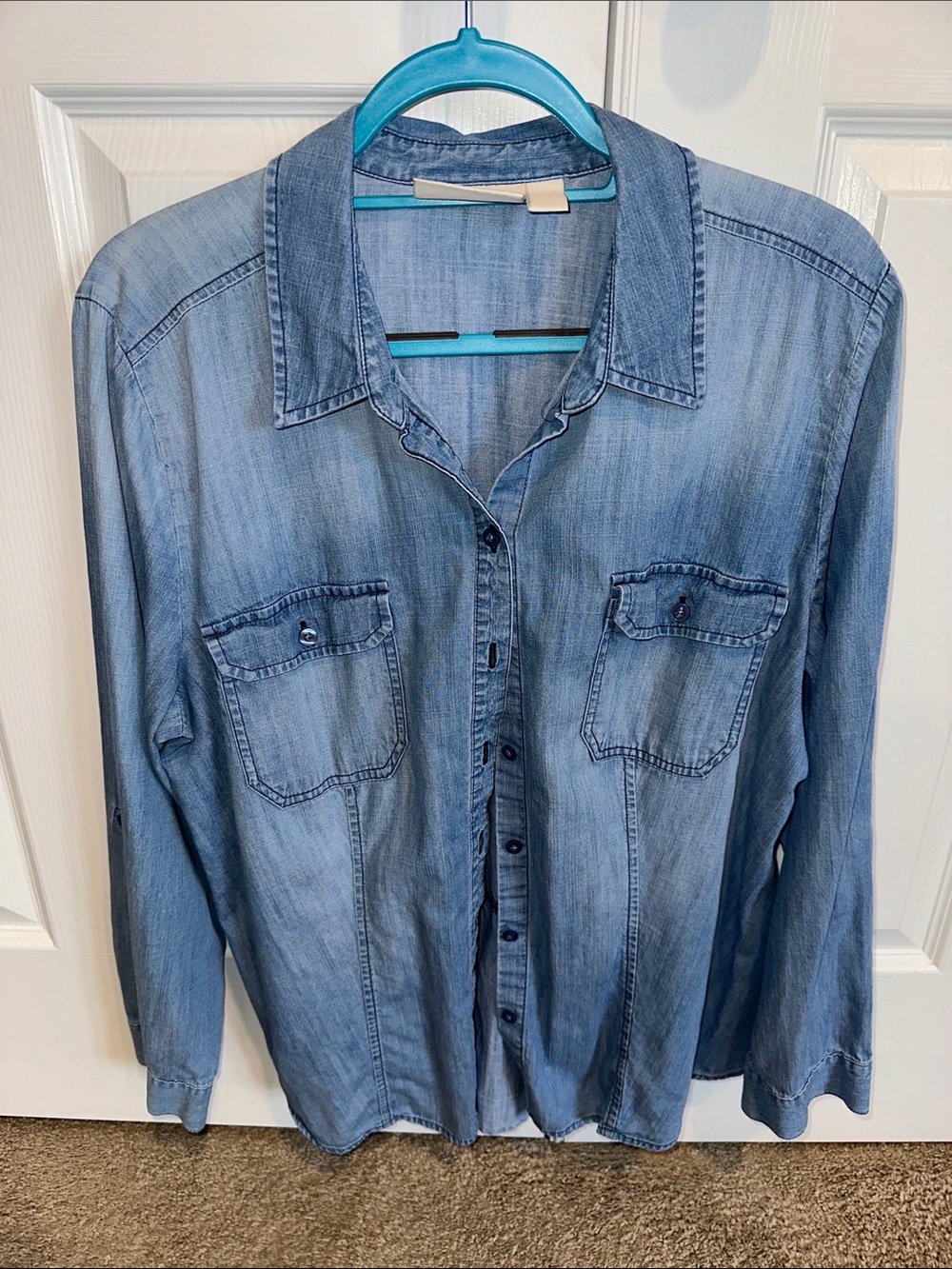 Chico's Light Wash Chambray Button-Up Shirt